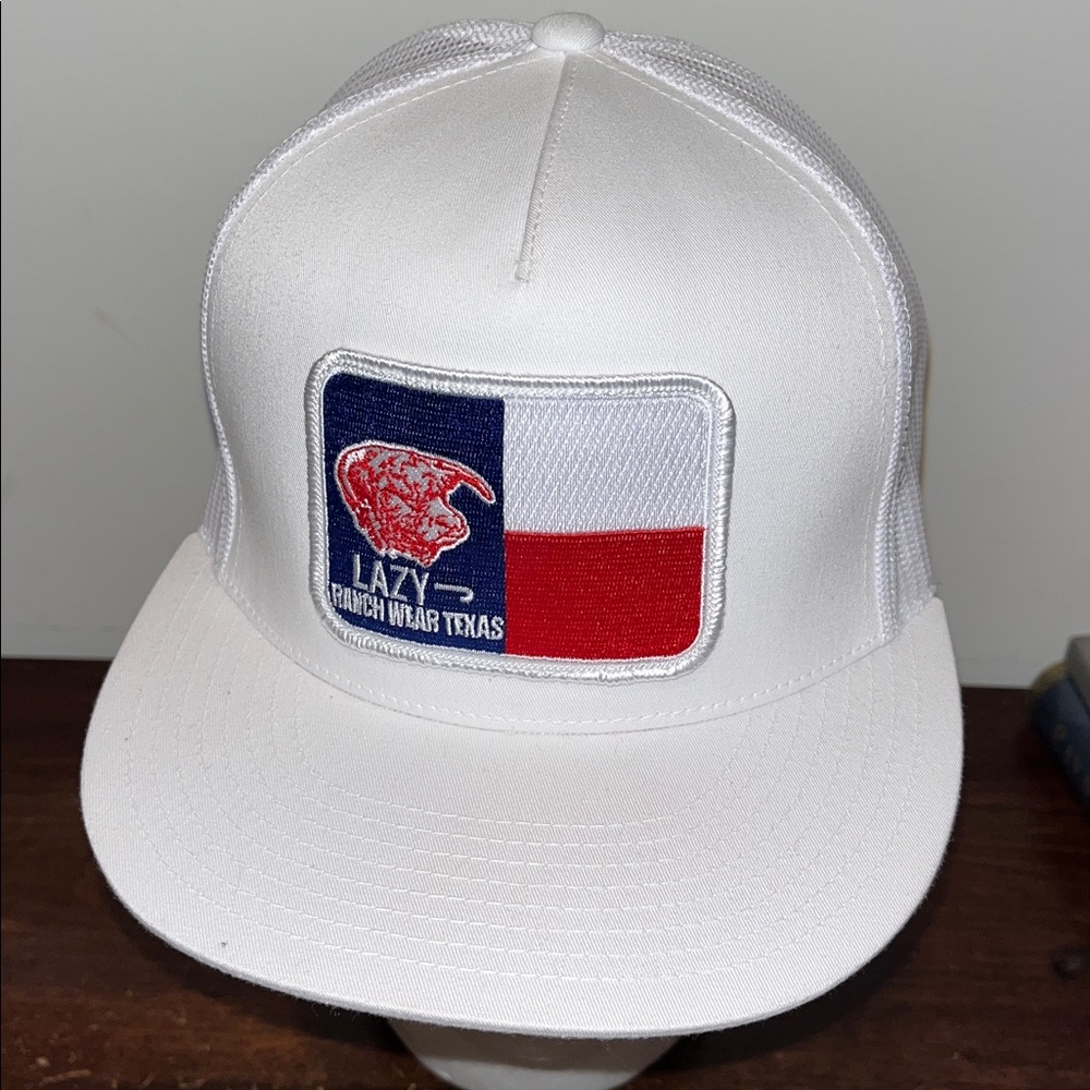 New Lazy J Ranch Wear Texas Bull Patch White With Mesh SnapBack Trucker Hat Cap
